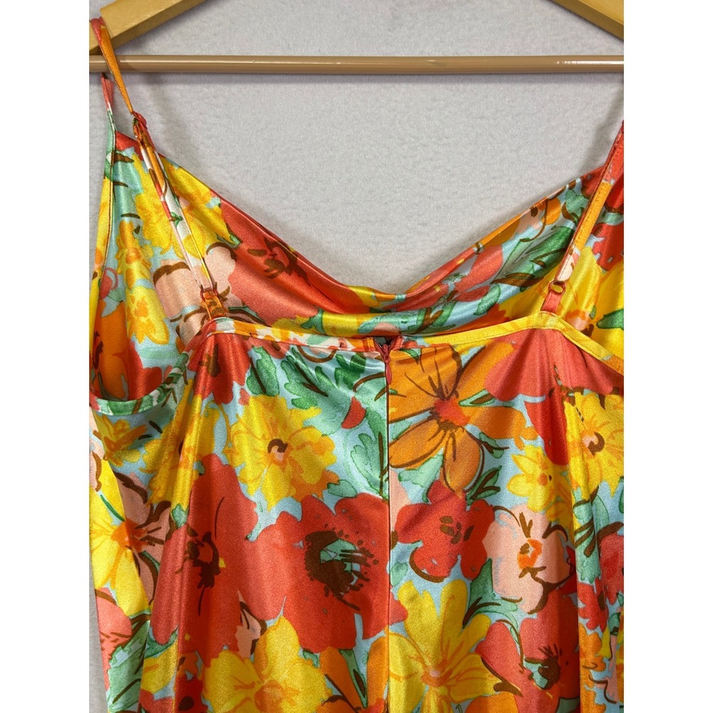 Y2K Tropical‎ a...love story XL Orange Floral Cowl Neck Satin Midi Slip Dress - Picture 4 of 10